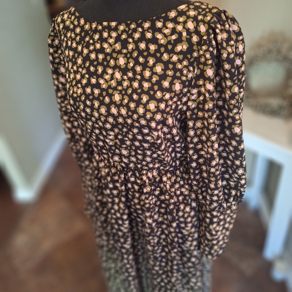 Who What Wear Leopard Maxi Cottagecore Scoop Back Dress Small - Picture 8 of 16
